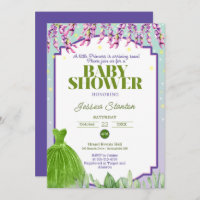 Vestido Verde Roxo e Convite para Chá de fraldas R