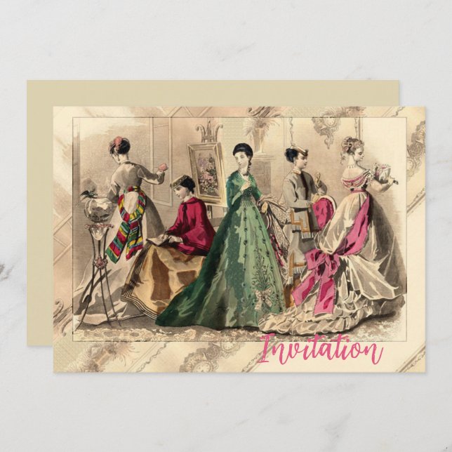 Vestido Vitoriano Com Convite De Arco Rosa (Frente/Verso)