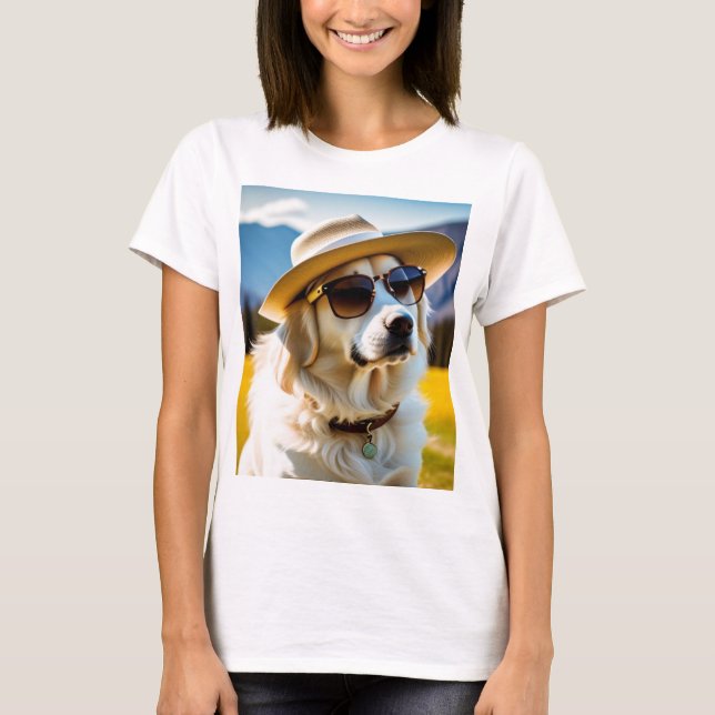 Vestimento de mulher, camiseta de cachorro fofo (Frente)