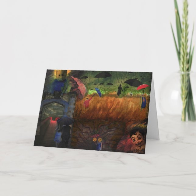 Vestiu o cartão azul da arte dos meios mistos de (Frente)