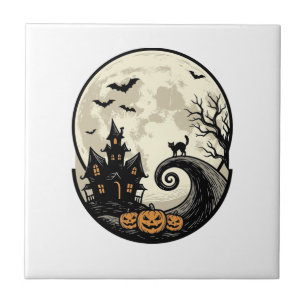 Vetor de Casa Assombrada Gato de Halloween Vintage