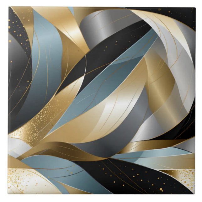 Vetor Gráfico Dourado Preto Prata Abstrato (The complete printed tile design. Tiles sold individually.)