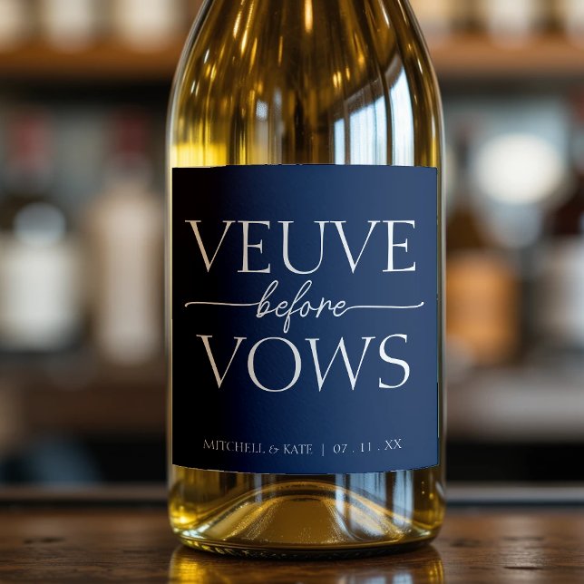 Veuve Antes de Vows Marinho Chá de panela Azul e B (Veuve Before Vows Navy Blue & White Bridal Shower Sparkling Wine Label
)