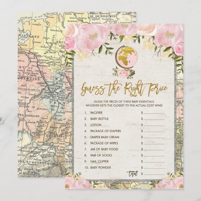 Viagem adivinha o cartão do Chá de fraldas de preç (Frente/Verso)