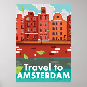 Viagem ao poster vintage de Amsterdão