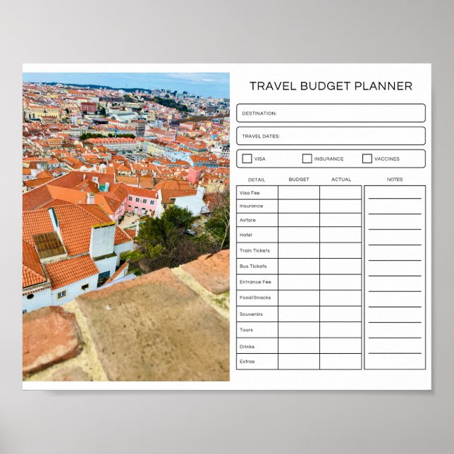 Viagem Budget Planner, Poster de Download Digital (Frente)