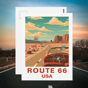 Viagem Clássica pela Rota 66 Cartão Postal Vintage