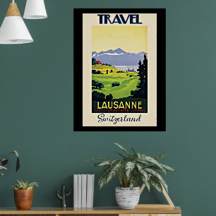 Viagem Lausanne, poster vintage Suiça,