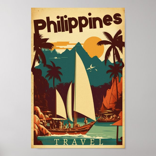 Viagem para o poster vintage das Filipinas (Frente)