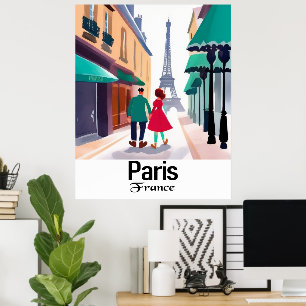 Viagem Paris França Cartoon Wall Poster