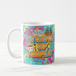 Viagem, Sip, Repetir - Caneca Café para Viajantes