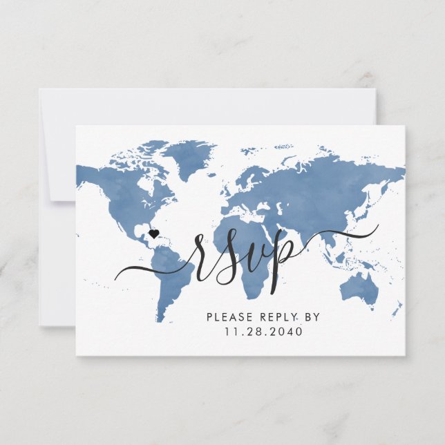 Viagem Theme World Map Blue RSVP Card (Frente)