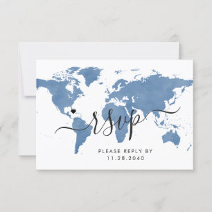 Viagem Theme World Map Blue RSVP Card