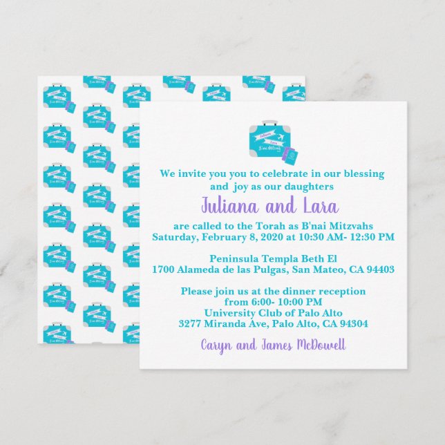 Viagem Themed Bat Mitzvah Convite (Frente/Verso)