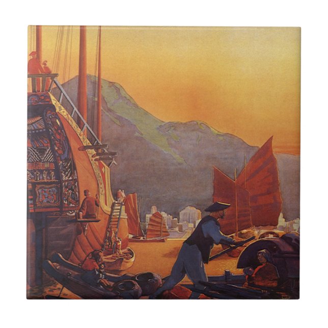 Viagens vintage, avião sobre lixo em Hong Kong (Frente)