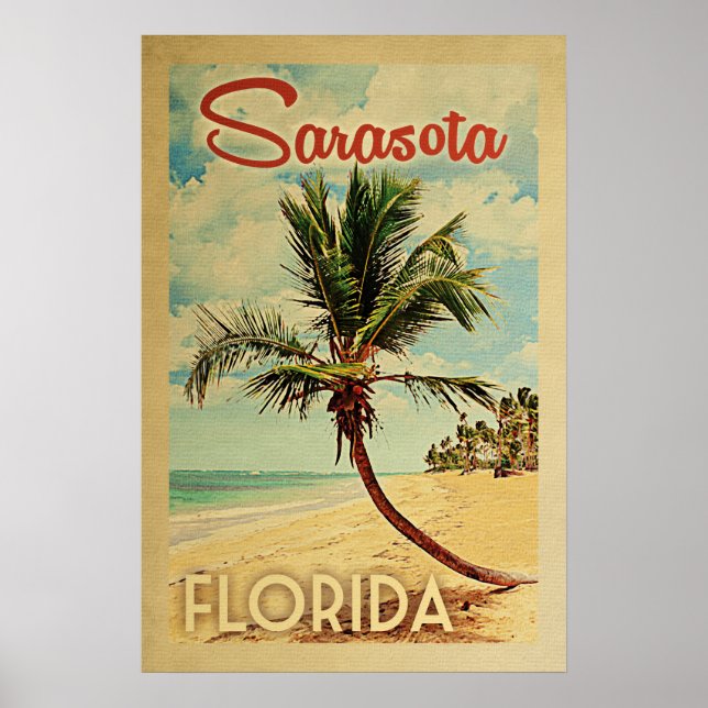 Viagens vintage da Árvore Palm Poster Sarasota (Frente)