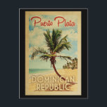 Viagens vintage de Palma do Cartão Postal de Porto<br><div class="desc">Um impressão de arte do século médio moderno porto-plata,  República Dominicana,  no estilo viagens vintage. Ele apresenta uma palmeira curva na praia arenosa com oceano sob um céu azul nublado.</div>