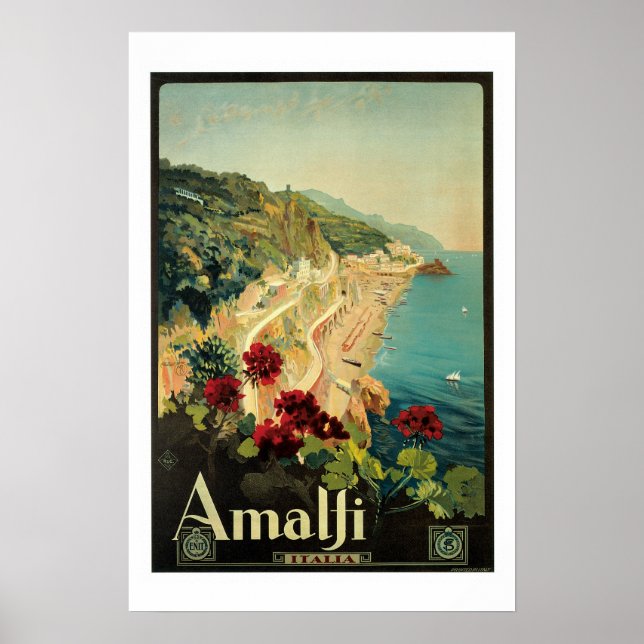 Viagens vintage de Poster de Amalfi Italia (Frente)