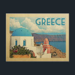 Viagens vintage do cartão postal da grécia Santori<br><div class="desc">Grécia em Viagens vintage,  ao estilo de design,  com uma cena clássica,  com uma igreja de cúpula azul e o Mediterrâneo.</div>