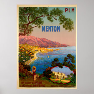 Viagens vintage - Menton - Poster da Riviera Franc