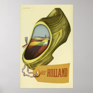 Viagens vintage Poster Holland, Dutch Clog