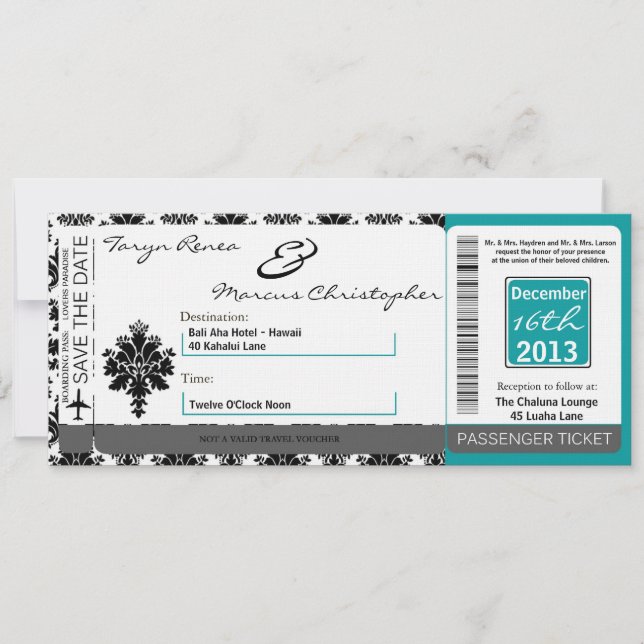 Vias De Embarque Linen Casamento Convite De Teal P (Frente)