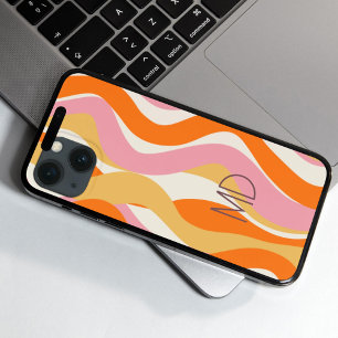 Vibe Retro Anos 60 Rosas Laranja Abstrato