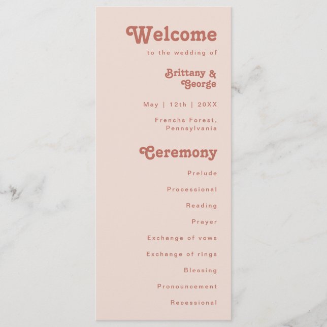 Vibes de Retro Simples | Programa de Casamento Cor (Frente)