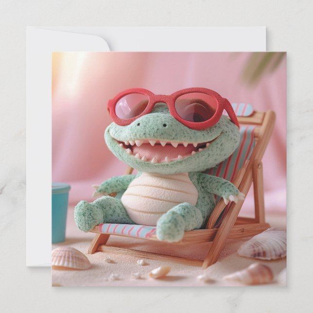 Vibrações de Verão: Crocodilo Fofo Relaxando nas F (Frente)