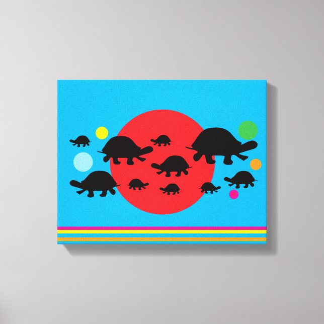Vibrant Abstract Canvas Print with Black Turtles (Frente)