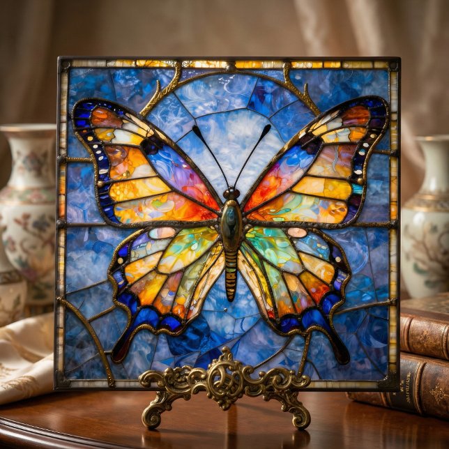 Vibrant Faux Stained Glass Butterfly Mosaic Art (Criador carregado)