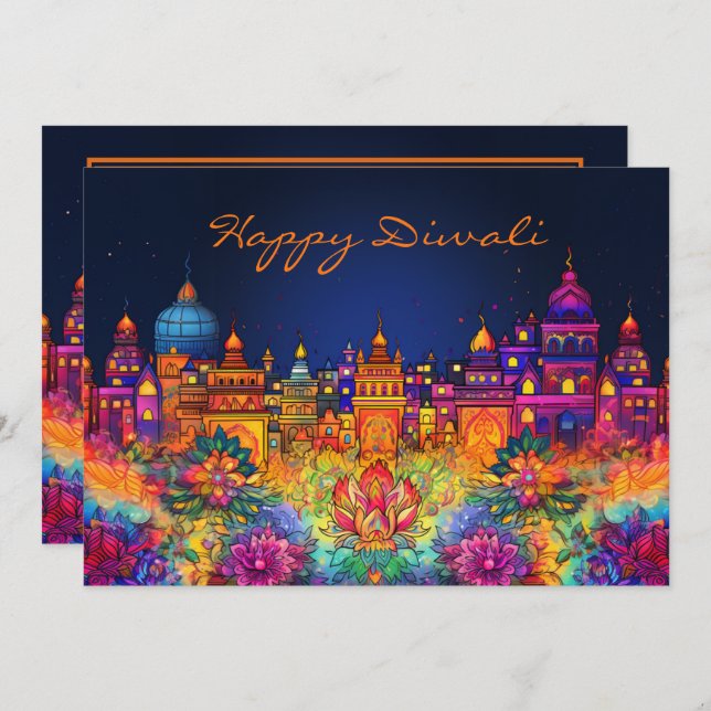 Vibrant Happy Diwali com texto personalizado (Frente/Verso)