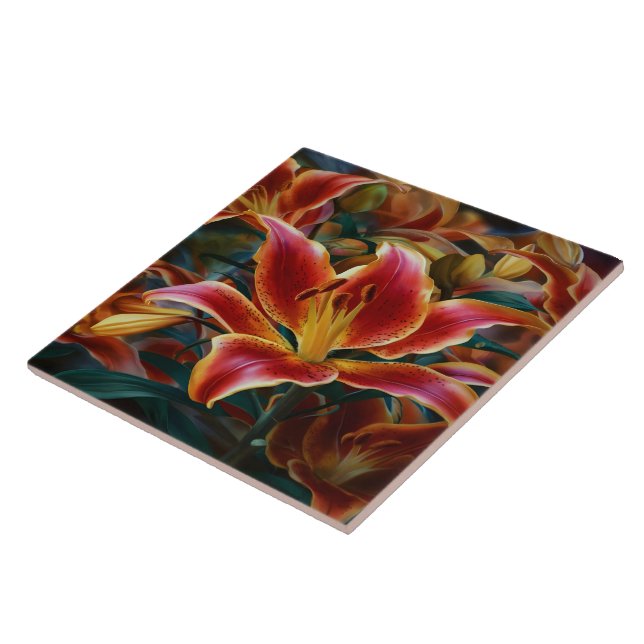 Vibrant Lily Blooms em um Jardim em Dusk (Lateral)