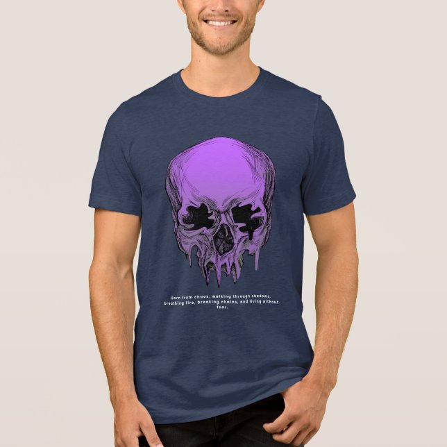 Vibrant Neon Dripping Skull Grunge Dark Unisex Tee (Frente)