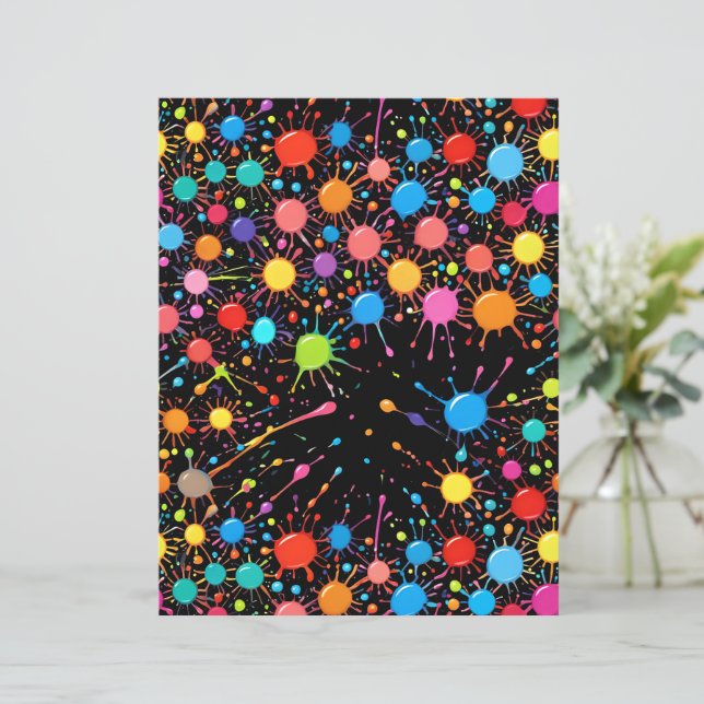 Vibrant Neon Rainbow Paint Splatter Paper (Em pé/Frente)