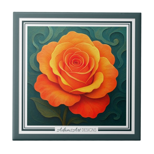Vibrant Orange Rose Paper-Cut FloralCeramic Tile (Frente)