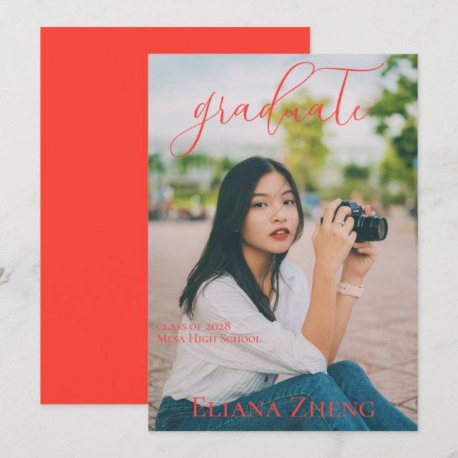 Vibrant Text and Photo Graduation Announcement (Frente/Verso)