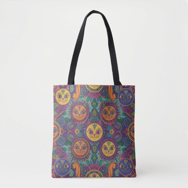 Vibrant Tribal Spirit Cats Tote Bag (Frente)