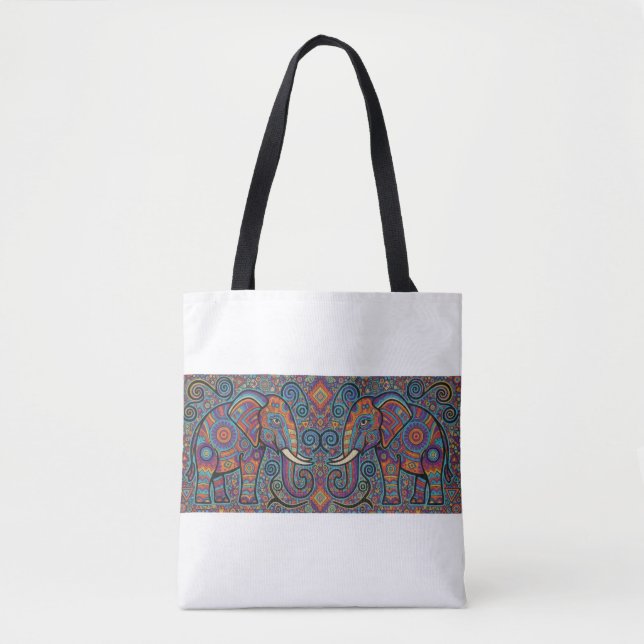 Vibrant Tribal Spirit elephants Tote Bag (Frente)