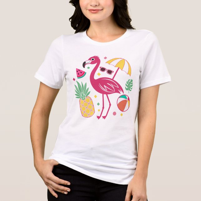 Vibrant Tropical Summer Flamingo & Pineapple Beach (Frente)