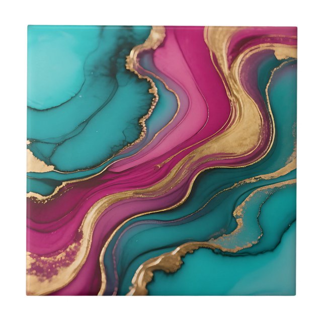 Vibrante Abstrato de Tinta Alcoólica Teal Magenta  (Frente)
