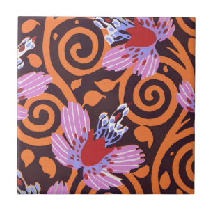 Vibrante Flor Art Déco em Redemoinho Rosa e Laranj