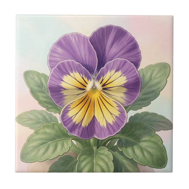 Vibrante Flor de Pansy Amarelo Roxo Botânica  (Frente)
