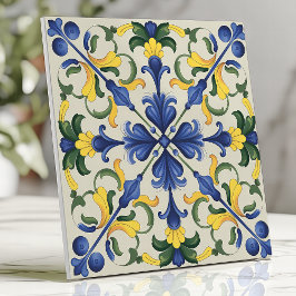 Vibrante Floral Mediterrâneo Azul e Amarelo