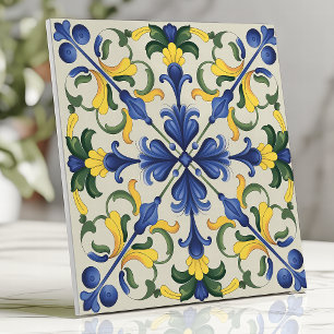 Vibrante Floral Mediterrâneo Azul e Amarelo