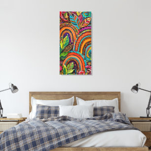 Vibrante Impressão em Tela Abstrata Tribal Boho Ar