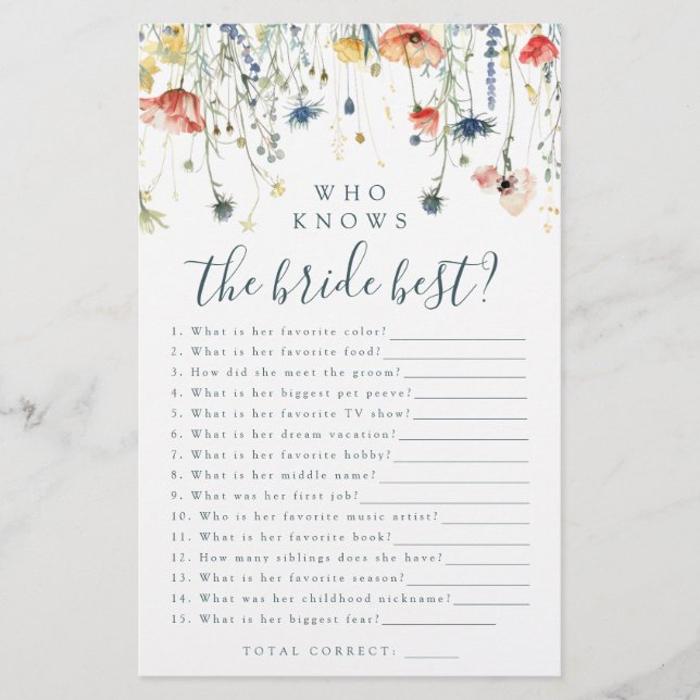 Vibrante Jogo Quem Conhece Melhor a Noiva Flor Sil (Frente)