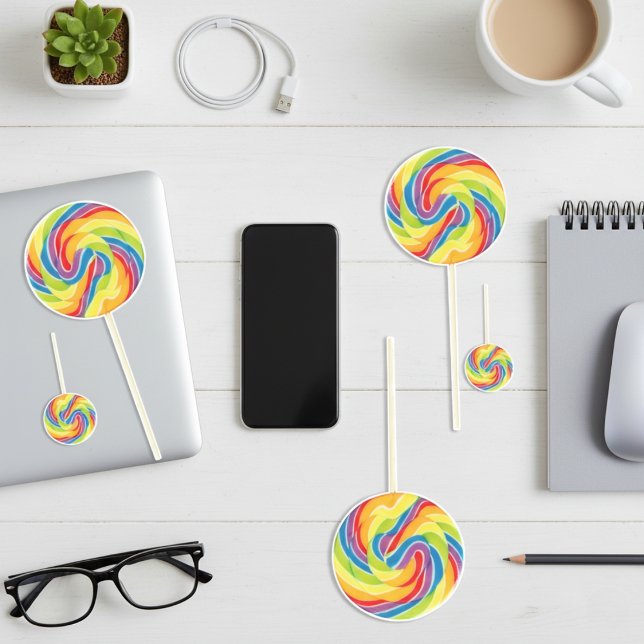 Vibrante Rainbow Swirl Adesivos Lollipop (Vibrant Rainbow Swirl Lollipop Stickers)