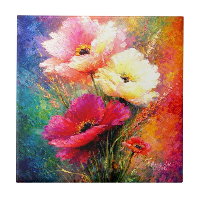 Vibrantes Flores de Papoula Impressionistas (Frente)