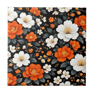 Vibrantes Flores Laranja e Brancas sobre Preto